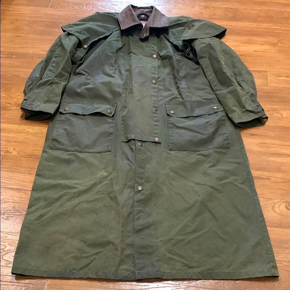 Vintage Australian Outback Collection Olive Green Waxed Duster Coat